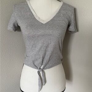 Alternative Gray Striped Tie-Front Top